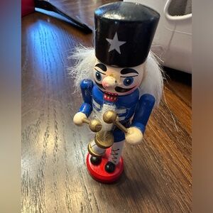 Small Vintage Wooden Nutcracker Soldier Blue & White Tall Christmas RARE HTF
